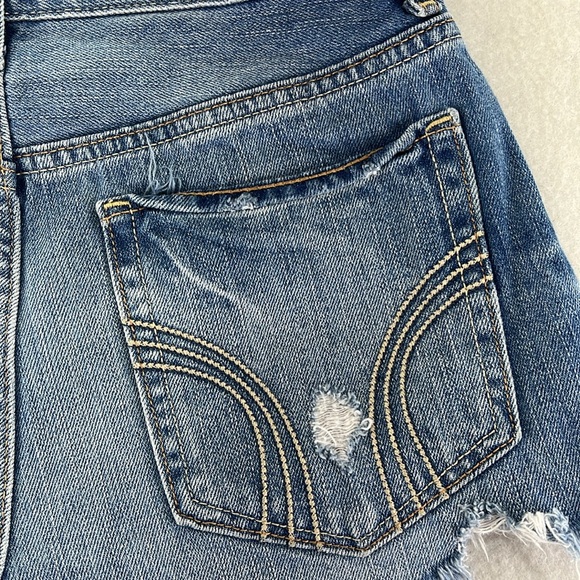 Hollister Blue Jean Shorts Cut Off Distressed Juniors Size 3 - Picture 7 of 8